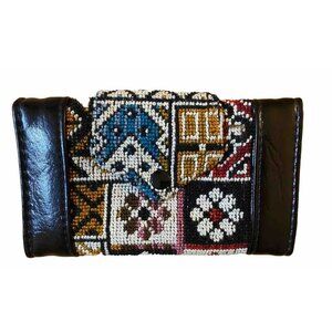 Vintage Embroidered Wallet Colorful Aztec Western Southwest Black Vinyl Coin
